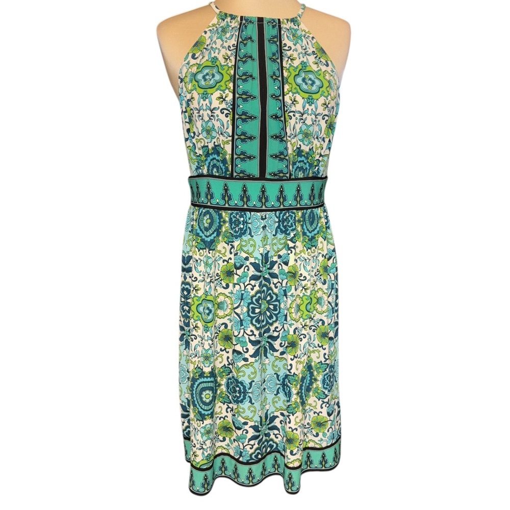 London Times dress sleeveless keyhole openings front/back floral print Size 10